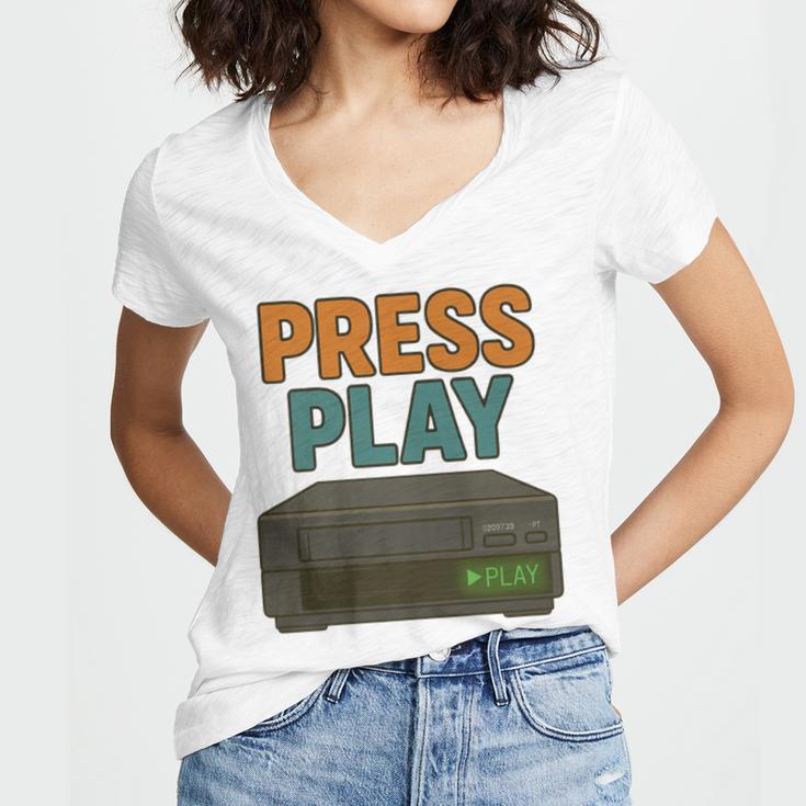 VHS Cassette Retro Analog Nostalgia Theme Premium Women's Jersey Short Sleeve Deep V-Neck Tshirt VHS Cassette Retro Analog Nostalgia Theme Premium Women's Jersey Short Sleeve Deep V-Neck Tshirt