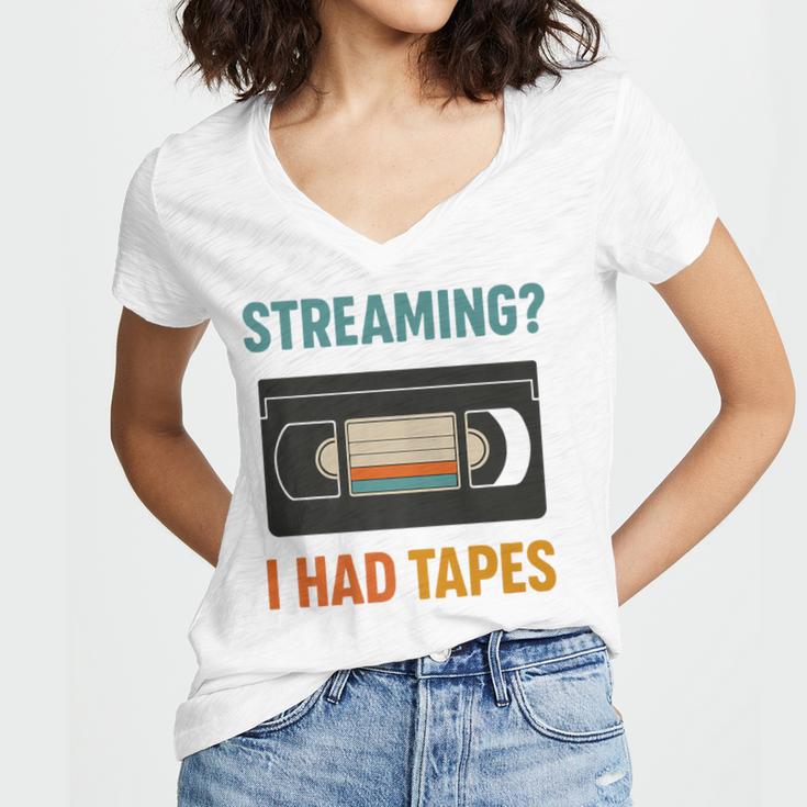 VHS Cassette Tape Retro 80s 90s Nostalgia Premium Women's Jersey Short Sleeve Deep V-Neck Tshirt VHS Cassette Tape Retro 80s 90s Nostalgia Premium Women's Jersey Short Sleeve Deep V-Neck Tshirt