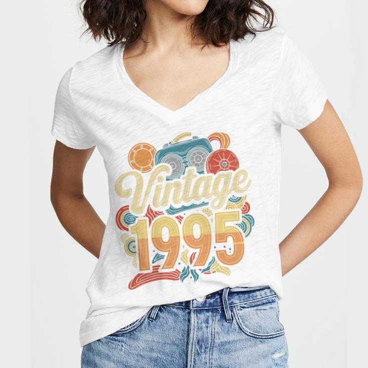 Vintage 1995 Retro Classic 90s Nostalgia Throwback Vibe Women's Jersey Short Sleeve Deep V-Neck Tshirt