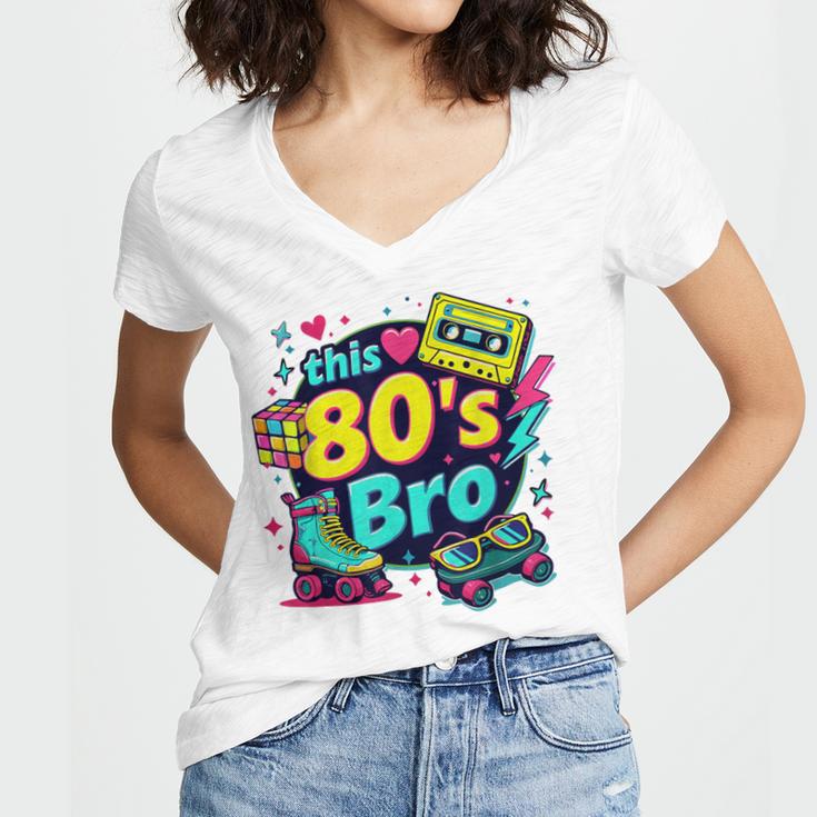 Vintage 80s Bro Eighties Party Costume 80s Nostalgia Women's Jersey Short Sleeve Deep V-Neck Tshirt