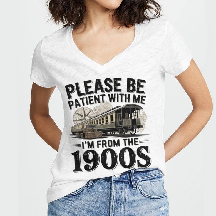 Vintage Be Patient With Me I'm From The 1900s Steam Train Women's Jersey Short Sleeve Deep V-Neck Tshirt Vintage Be Patient With Me I'm From The 1900s Steam Train Women's Jersey Short Sleeve Deep V-Neck Tshirt