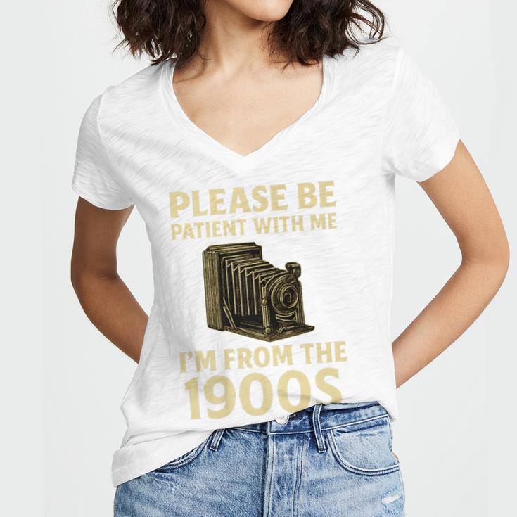 Vintage Please Be Patient With Me I'm From The 1900s Camera Premium Women's Jersey Short Sleeve Deep V-Neck Tshirt Vintage Please Be Patient With Me I'm From The 1900s Camera Premium Women's Jersey Short Sleeve Deep V-Neck Tshirt