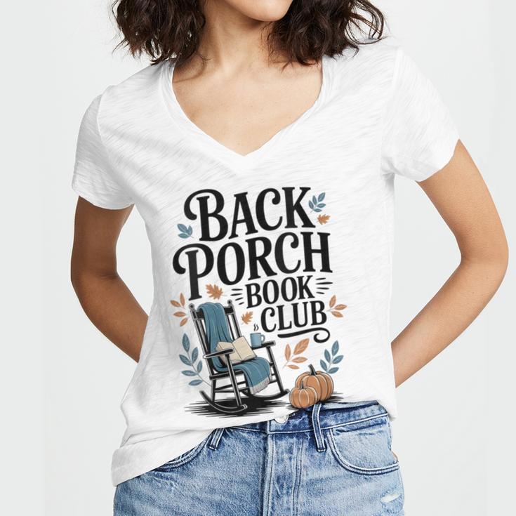 Vintage Reader Author Country Aesthetic Back Porch Book Club Women's Jersey Short Sleeve Deep V-Neck Tshirt