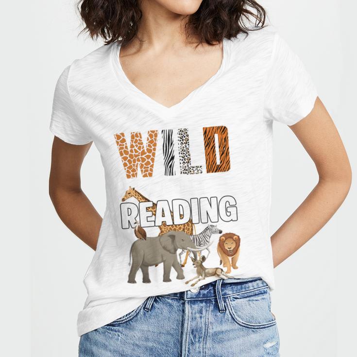 Wild About Reading Book Reader Book Nerd Book Reading Lover Premium Tri-Blend Women's Jersey Short Sleeve Deep V-Neck Tshirt