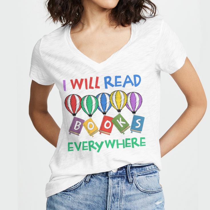 I Will Read Books Everywhere Across America Child Readers Women's Jersey Short Sleeve Deep V-Neck Tshirt I Will Read Books Everywhere Across America Child Readers Women's Jersey Short Sleeve Deep V-Neck Tshirt