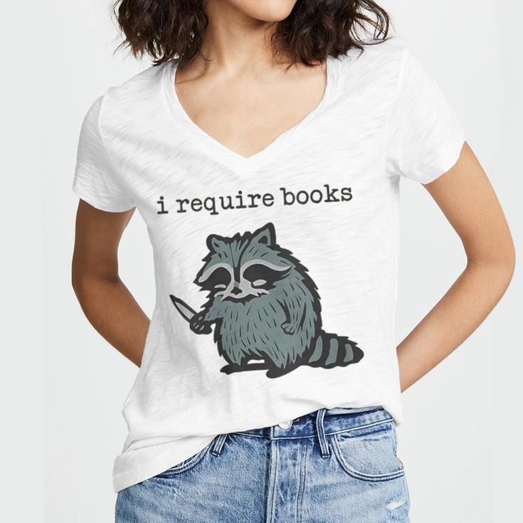 Women's i Require Books Raccoon Women's Jersey Short Sleeve Deep V-Neck Tshirt