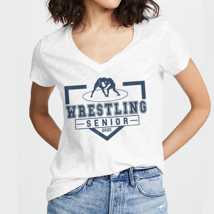Wrestling Senior Night Wrestling Senior 2025 Graduation 66 Women's Jersey Short Sleeve Deep V-Neck Tshirt
