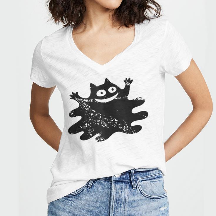 Yk2 Grunge Scary Cat With Tail Tomboy 90s Nostalgia Indie Women's Jersey Short Sleeve Deep V-Neck Tshirt