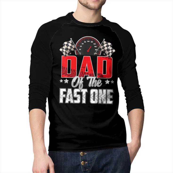1 Year Old Racing Car Fast One Birthday 1st Family Dad Men Baseball Raglan Shirt