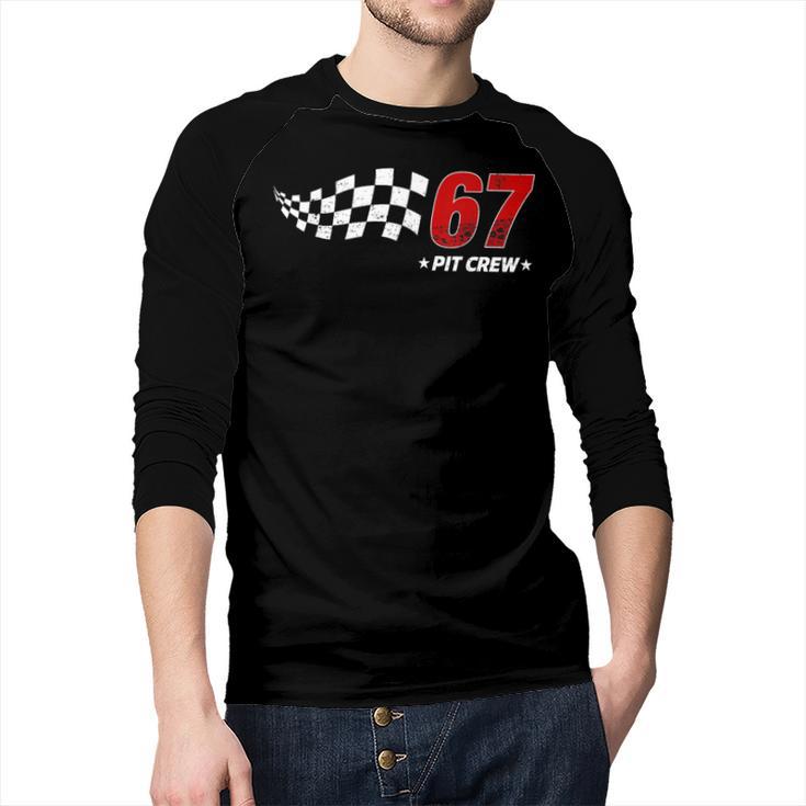 67 Pit Crew Six Seven Racing Birthday Race Car For Dad Mom Men Baseball Raglan Shirt