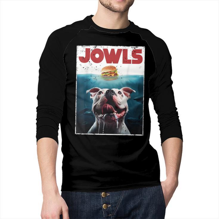 American Bulldog Jowls Burger Bully Dog Mom Dog Dad Men Baseball Raglan Shirt