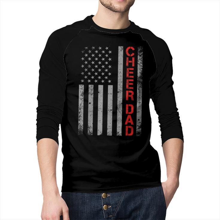American Flag Cheer Dad Vintage Patriotic Father Cheerleader Men Baseball Raglan Shirt