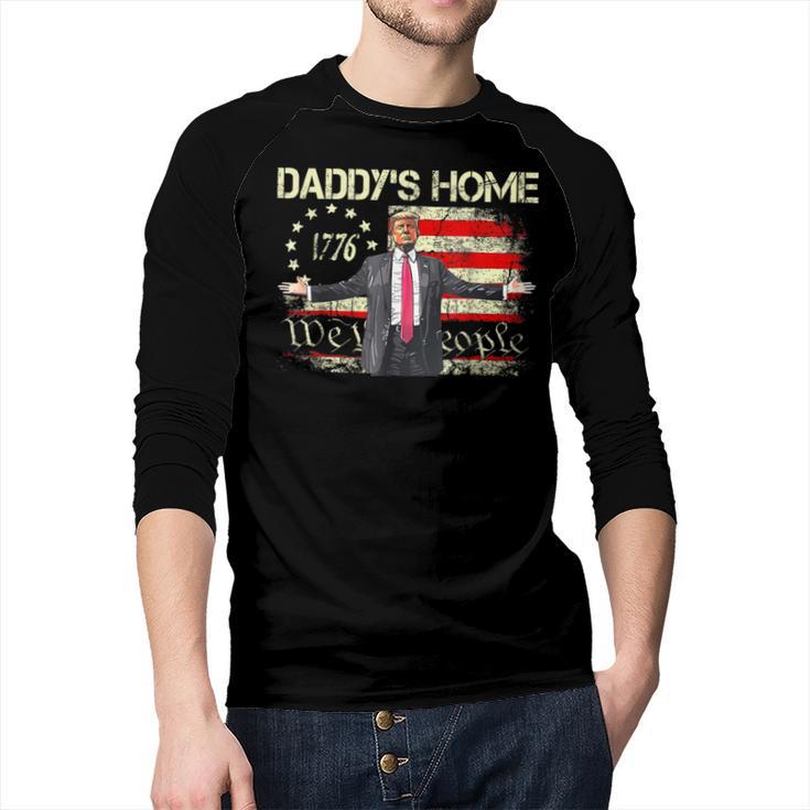 American Flag Trump 2024 Daddy's Home We The People Men Baseball Raglan Shirt