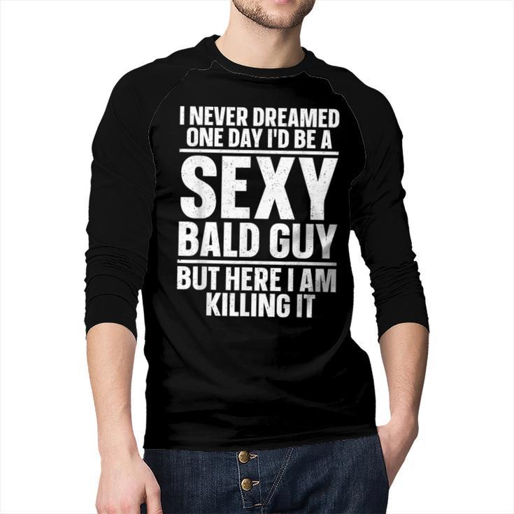 Bald Guy Art For Men Dad Sexy Bald People Bald Man Men Baseball Raglan Shirt
