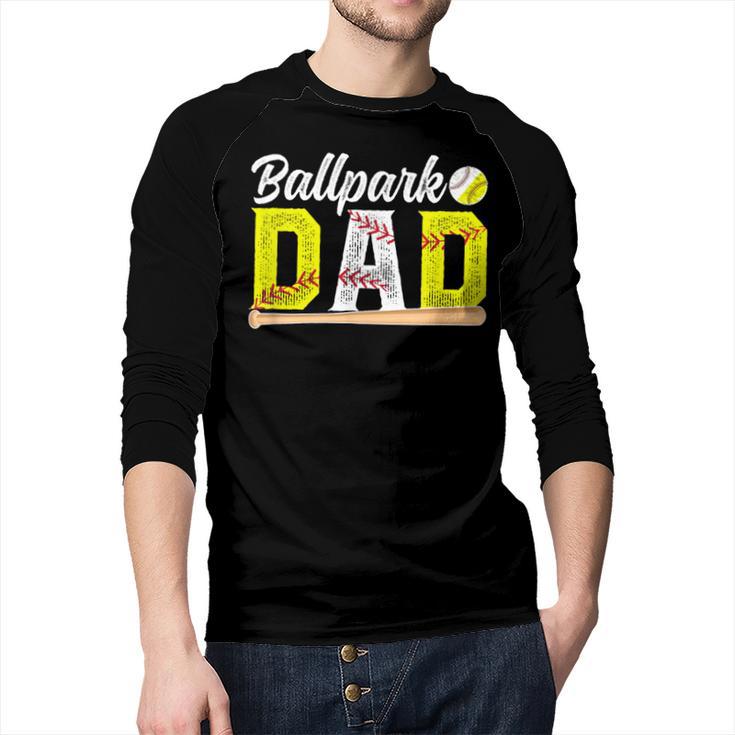 Ballpark Dad Baseball Softball Dad Of Ballers Men Baseball Raglan Shirt
