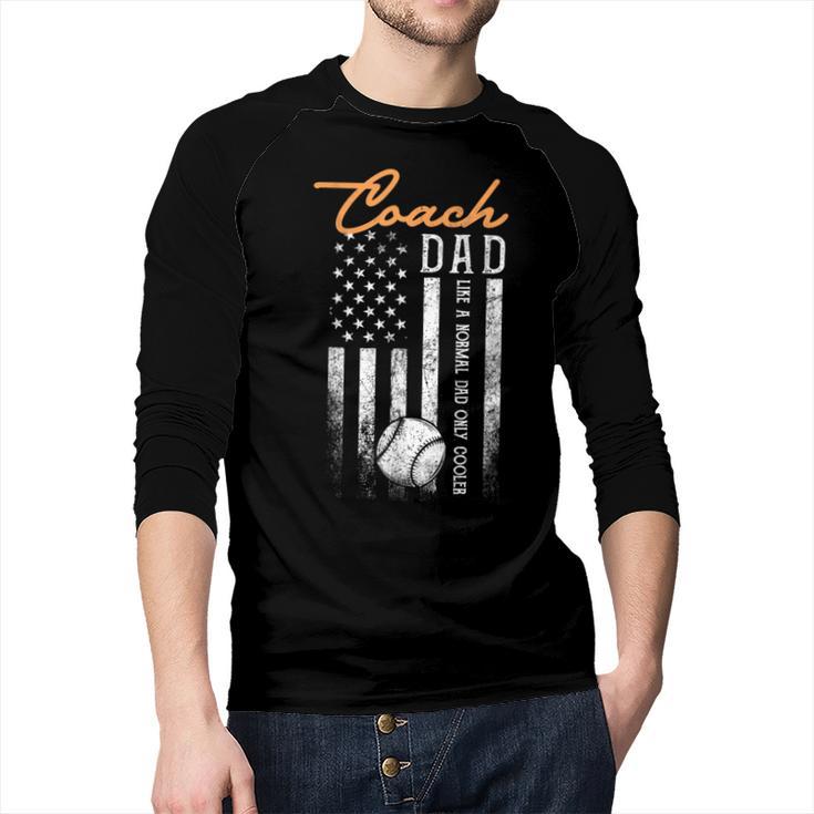 Baseball Coach Dad Like A Normal Dad Only Cooler USA Flag Men Baseball Raglan Shirt