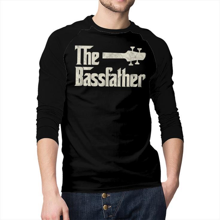 The Bassfather Distressed Bass Player Dad Fathers Day Men Baseball Raglan Shirt