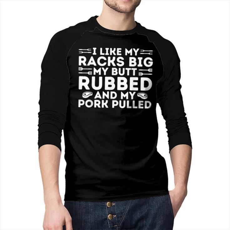 BBQ Barbecue Grilling Butt Rubbed Pork Pulled Pitmaster Dad Men Baseball Raglan Shirt