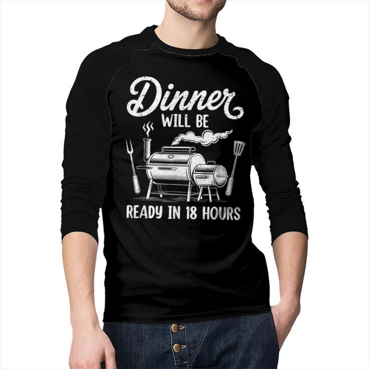 Bbq Men Smoking Meat Smoker Grilling Barbecue Dad Men Baseball Raglan Shirt