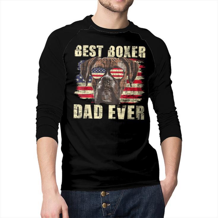 Best Boxer Dad Ever USA Flag American Dog Animal Lover Men Baseball Raglan Shirt