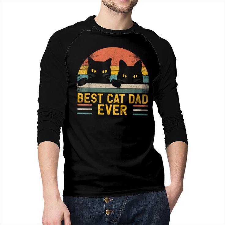 Best Cat Dad Ever Retro Style Cats Lover Men Baseball Raglan Shirt