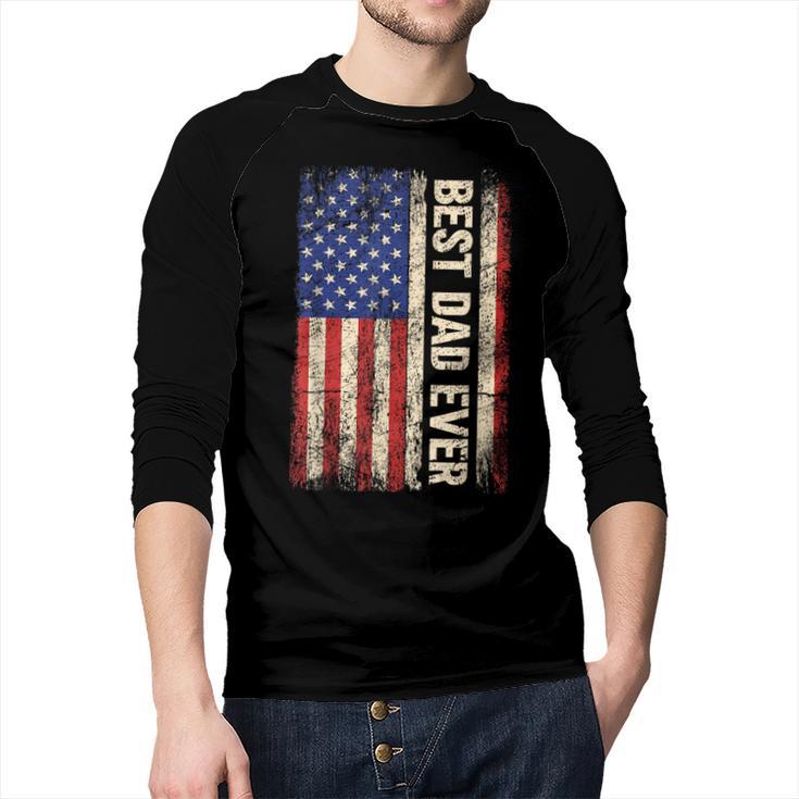 Best Dad Ever US American Flag For Father's Day Men Men Baseball Raglan Shirt