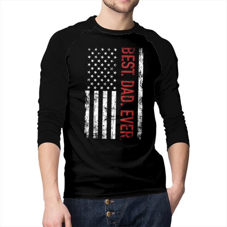 Best Dad Ever US American Flag Gift For Father's Day Short Sleeve Men Baseball Raglan Shirt
