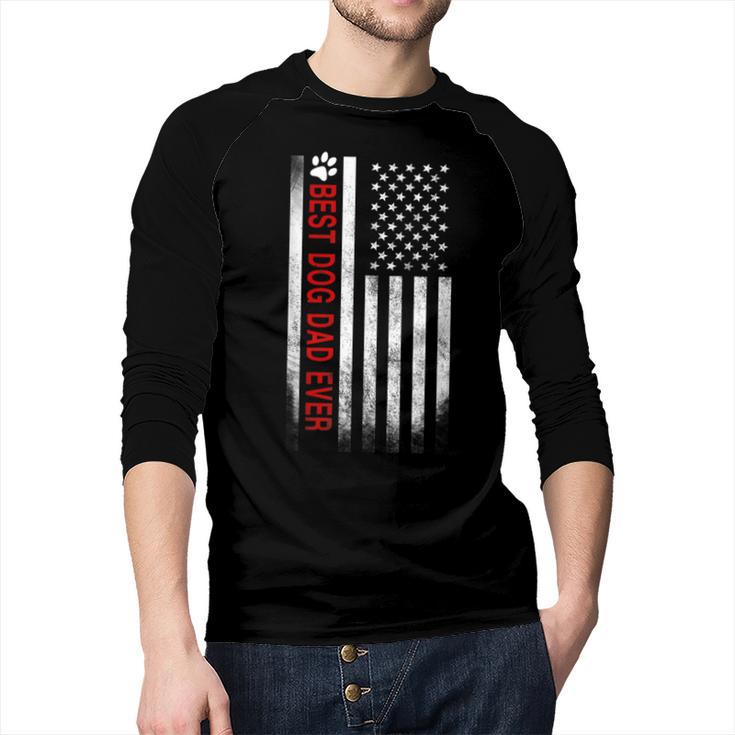 Best Dog Dad Ever American Flag For Best Father Men Baseball Raglan Shirt