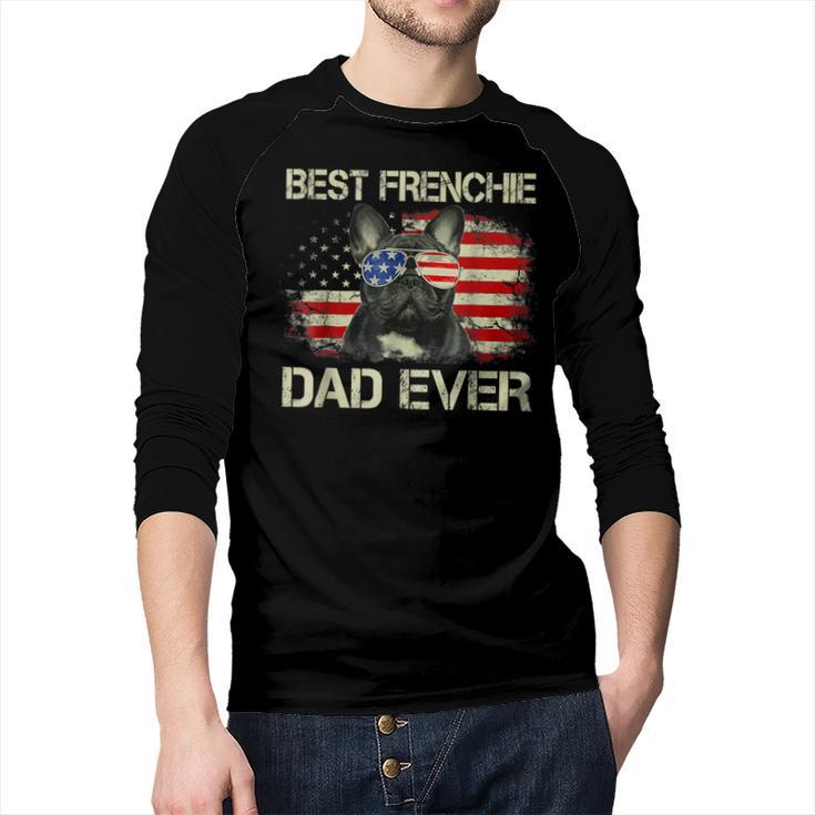 Best Frenchie Dad Ever Bulldog American Flag Men Baseball Raglan Shirt