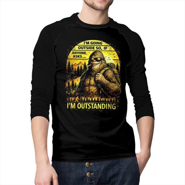 Bigfoot Outdoor Hiking Dad Joke Im Outstanding Sasquatch Men Baseball Raglan Shirt