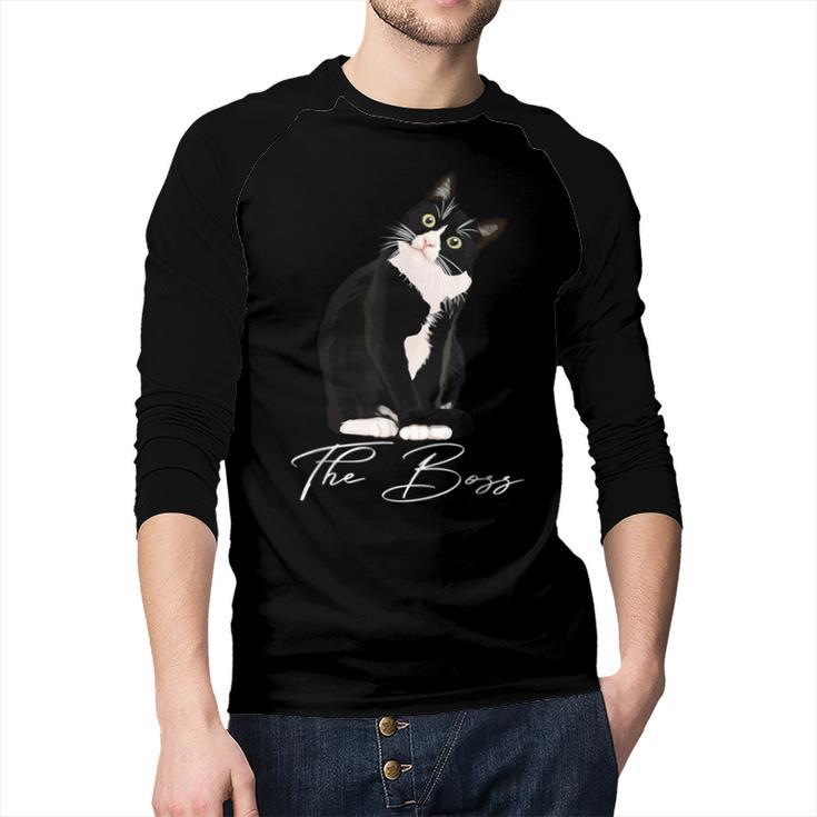 Boss Tuxedo Cat Lovers Tee Shirt For Mom Dad Men Baseball Raglan Shirt