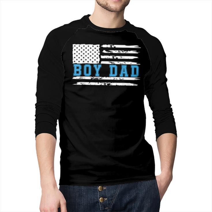 Boy Dad Proud Dad Of Boy Father Of Boy Shirt For Dad US Flag Men Baseball Raglan Shirt