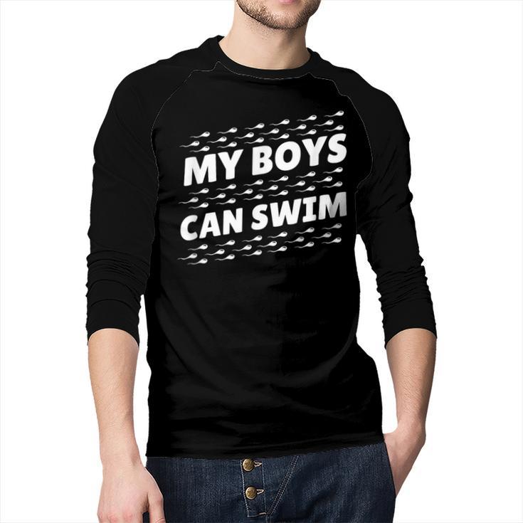 My Boys Can Swim T-Shirt First Time Dad To Be Men Baseball Raglan Shirt