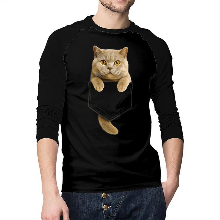 British Shorthair Cat Pocket Cat Mom Cat Dad Cat Lover Men Baseball Raglan Shirt