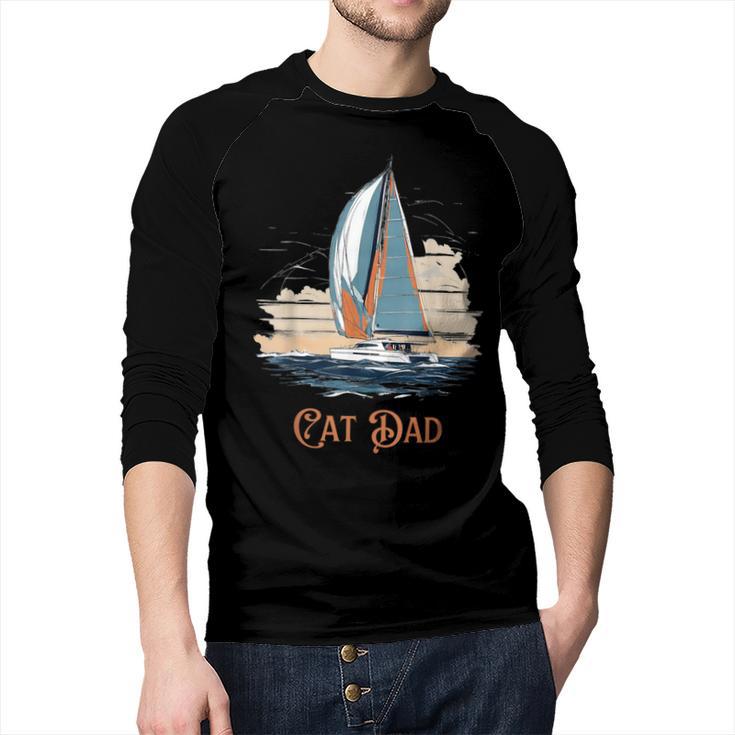 Cat Dad  Vintage Catamaran Sailing Men Baseball Raglan Shirt