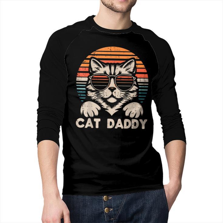 Cat Daddy Sunglasses Sunset Retro Fur Dad Papa Kitten Men Men Baseball Raglan Shirt