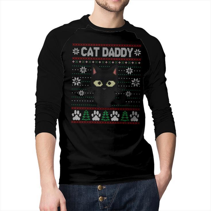 Cat Daddy Ugly Christmas Sweater Pajama Kitty Cat Lover Xmas Men Baseball Raglan Shirt