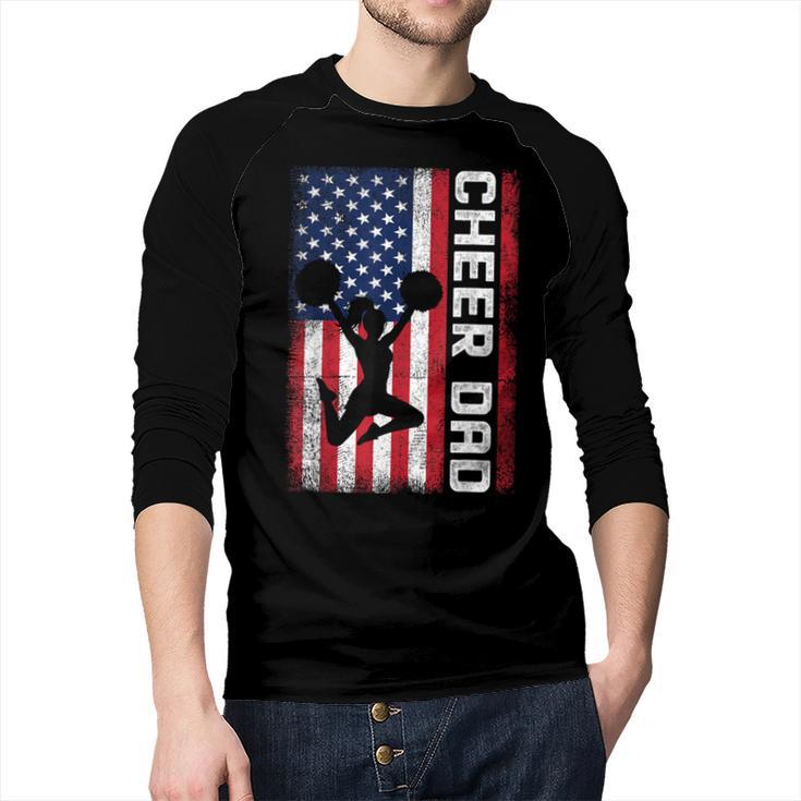 Cheer Dad American Flag Cheerleader Support Men Baseball Raglan Shirt