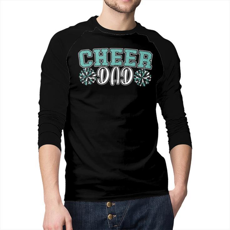 Cheer Dad My Favorite Cheerleader Calls Me Dad Teal Blue Men Baseball Raglan Shirt
