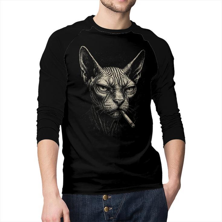 Cigarette Smoking Sphynx Cat Meme Stupid For Dad Men Baseball Raglan Shirt