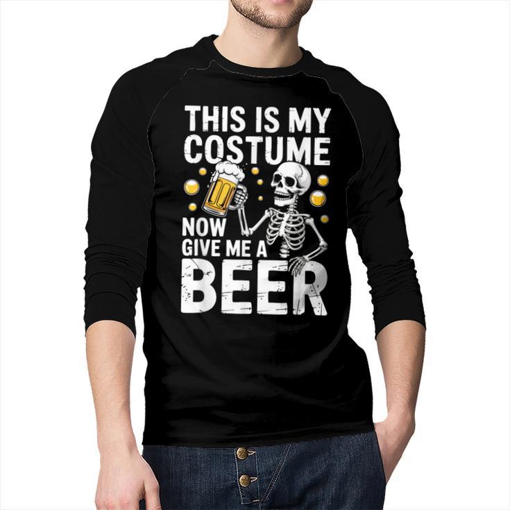 This Is My Costume Give Me A Beer Shirt Men Dad Halloween Men Baseball Raglan Shirt