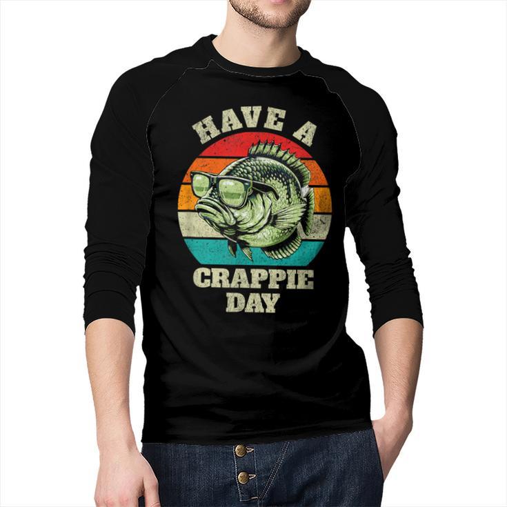 Have A Crappie Day Retro Fishing Sarcastic Dad Men Baseball Raglan Shirt
