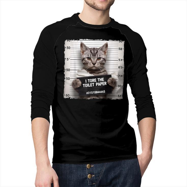 Cute Cat Mugshot Humorous Cat For Cats Lover Cat Mom Cat Dad Men Baseball Raglan Shirt