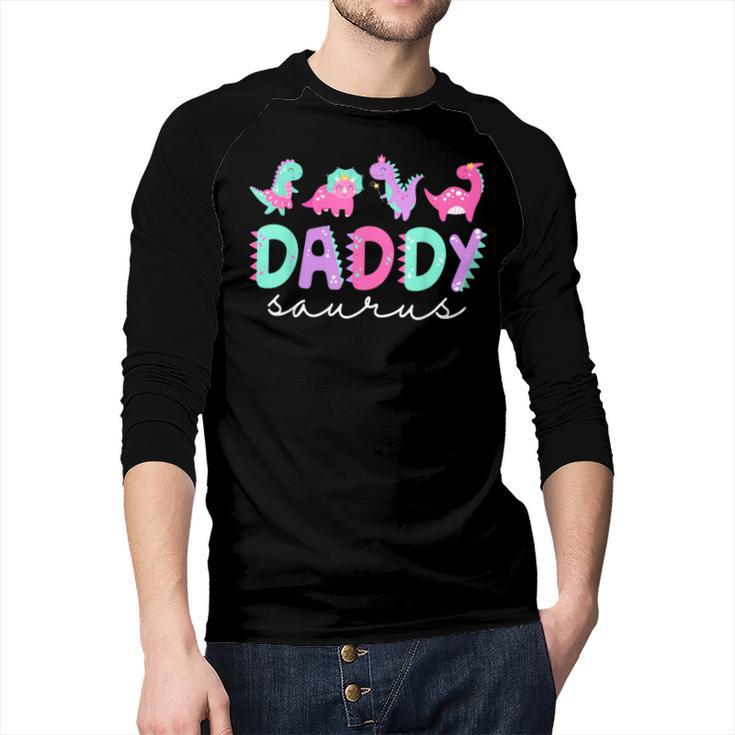 Cute Daddy Saurus Dad Dinosaur Birthday Boy Girl Family Men Baseball Raglan Shirt