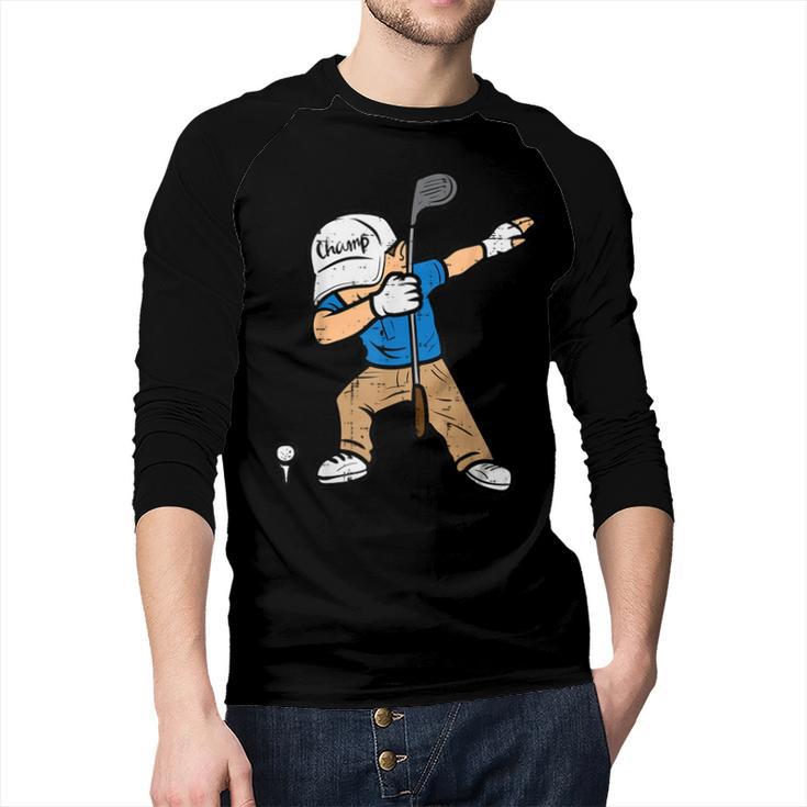 Dabbing Golfer Golfing Golfer Dad Men Boys Kids Youth Men Baseball Raglan Shirt