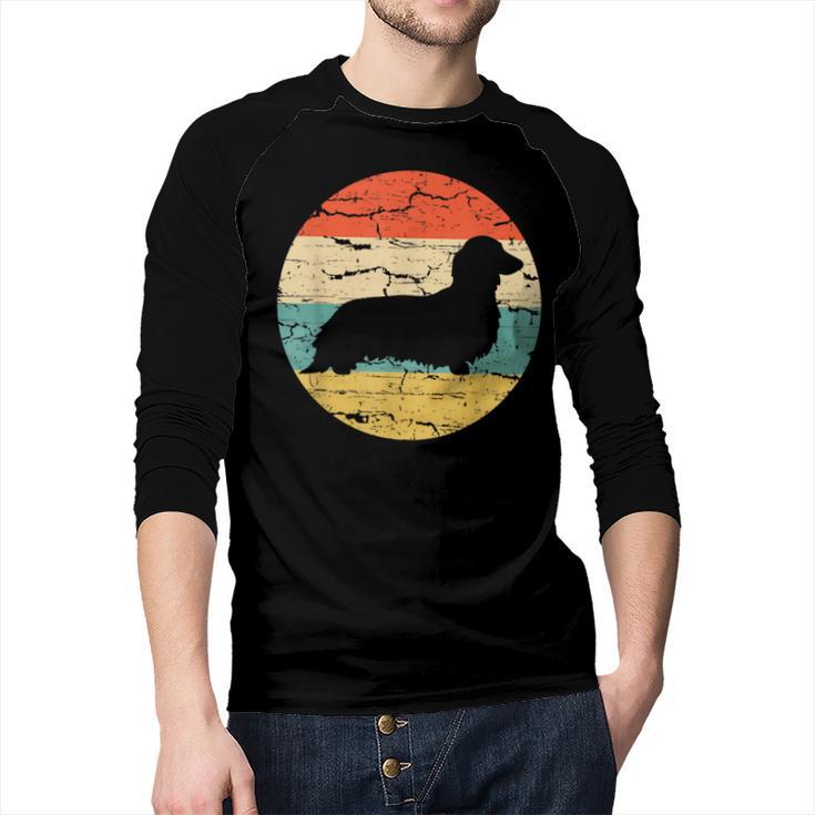 Dachshund Long Haired Dog Vintage Mom Dad Retro Men Baseball Raglan Shirt