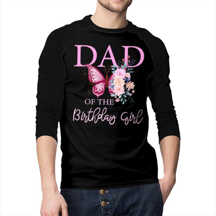 Dad 1st First Birthday Matching Family Butterfly Floral Men Baseball Raglan Shirt