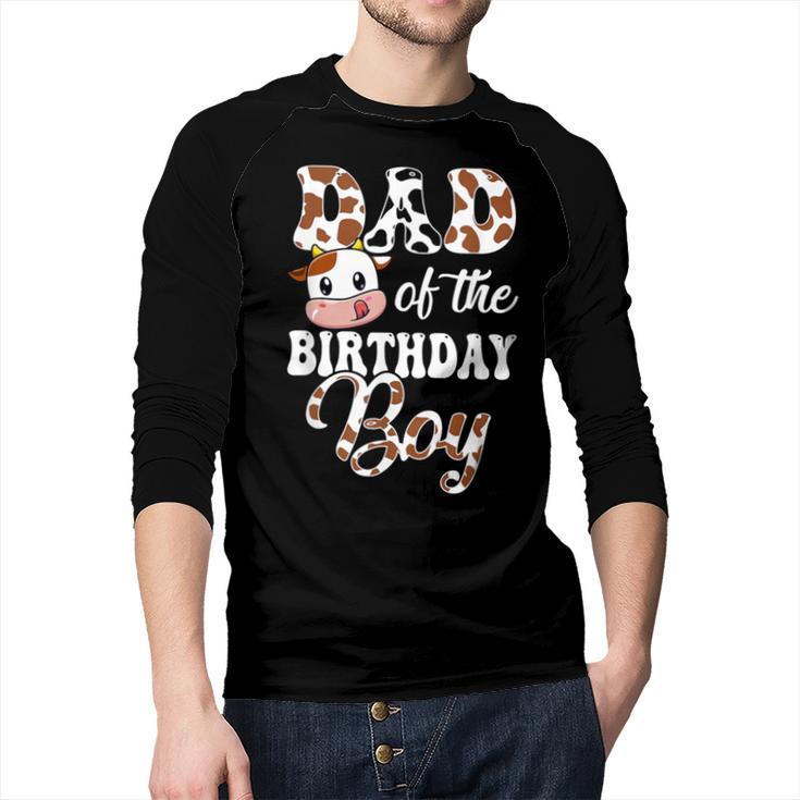 Dad Of The Birthday Boy Cow Farm 1St Birthday Boy Men Baseball Raglan Shirt
