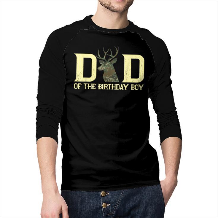 Dad Of The Birthday Boy Deer Hunter Camouflage Flag Men Baseball Raglan Shirt
