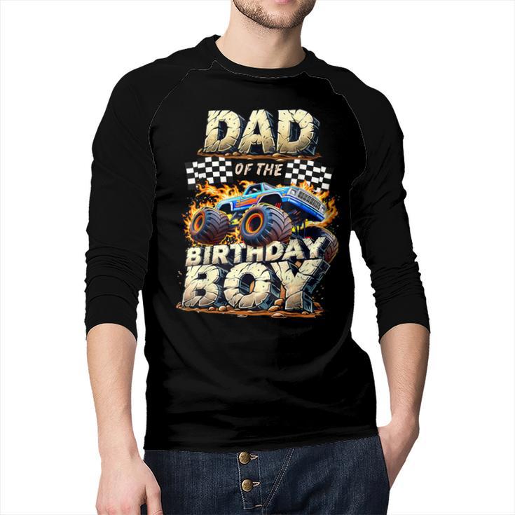 Dad Of The Birthday Boy Monster Truck Family Matching Party Men Baseball Raglan Shirt